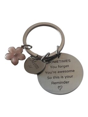 Engraved Silver Mom Keychain with Pink Charm "Mother's Day"